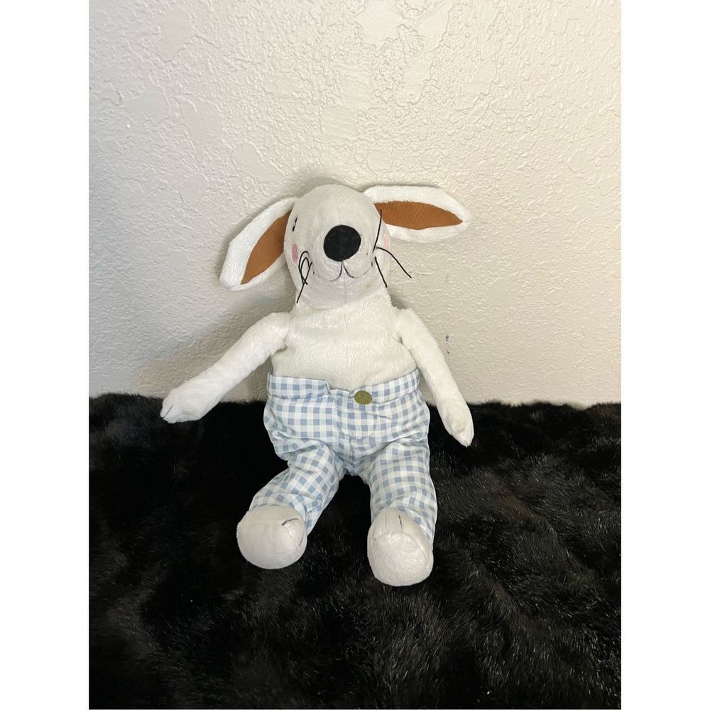Ikea Skogshare White Bunny Rabbit Blue Plaid Pants 13" Plush Stuffed Animal